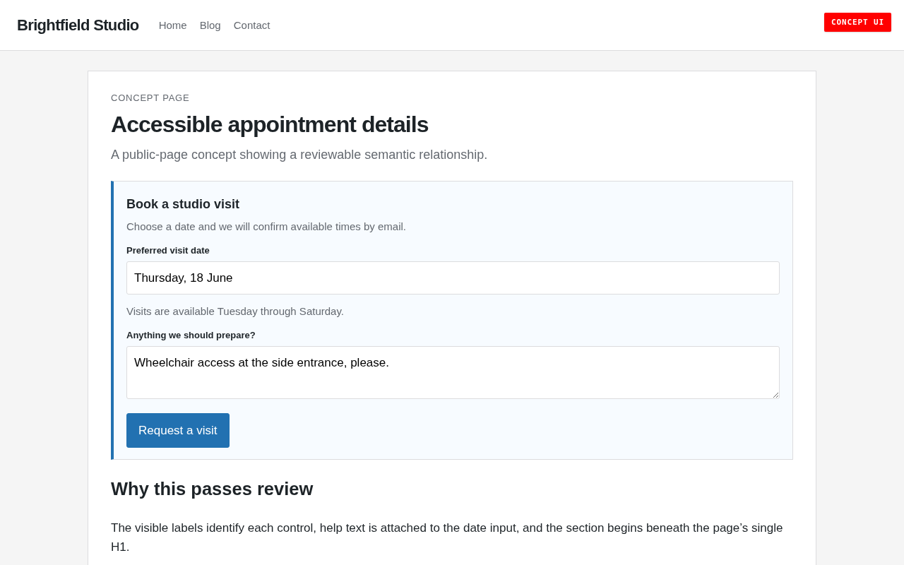 ARIA Fixer semantic sample — concept UI