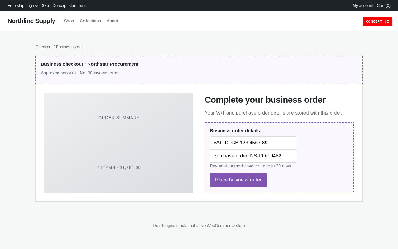 Checkout Lane B2B checkout — concept UI