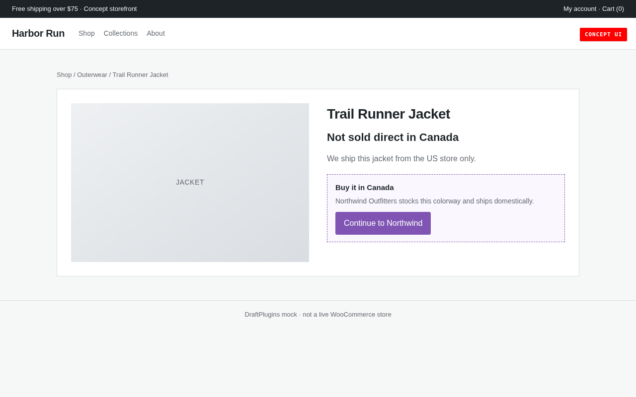 Country Handoff — anteprima concept del plugin WordPress proposto