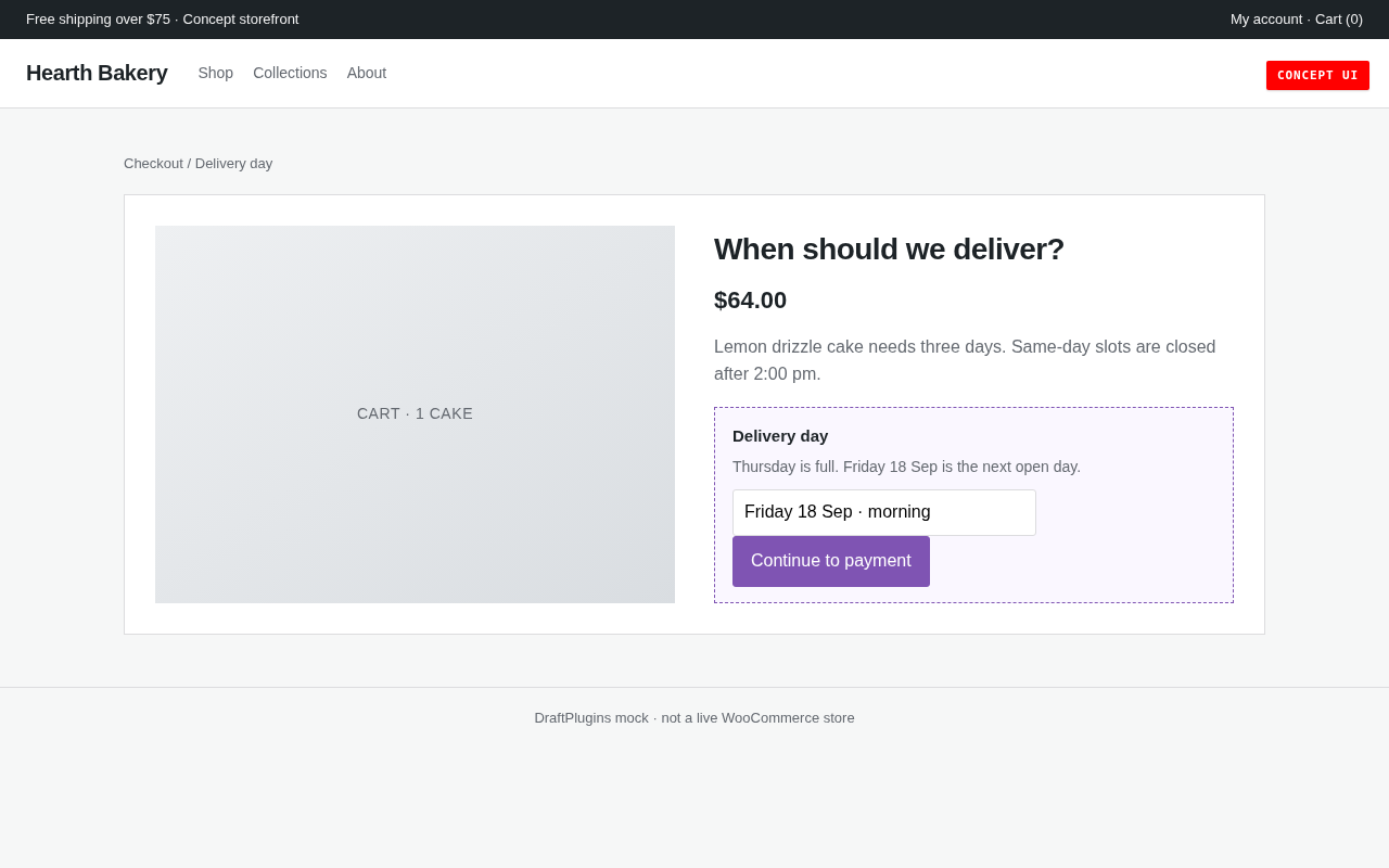 Checkout date picker with a full day blocked