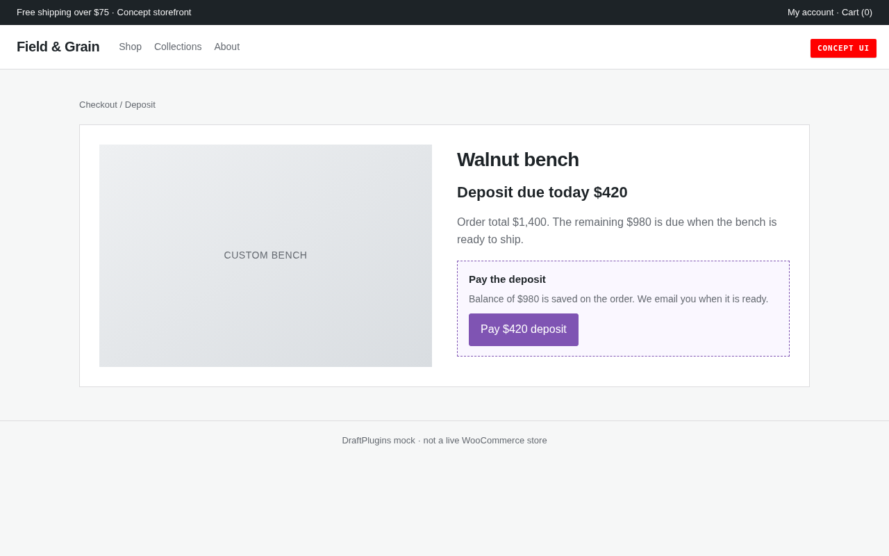 Deposit Lane — podgląd koncepcji proponowanego wtyczka WordPress