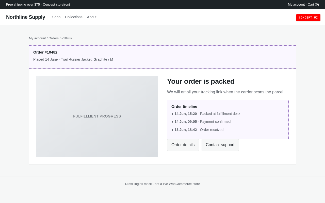 Fulfillment Timeline order tracking — concept UI