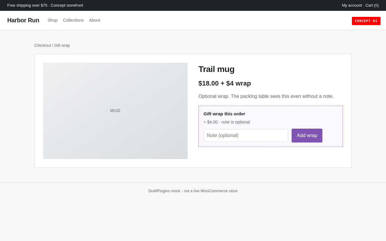 Gift Wrap Lane — aperçu conceptuel du plugin WordPress proposé