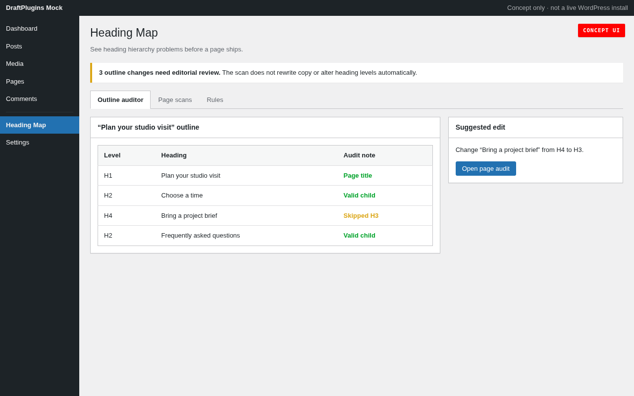 Heading Map — concept preview of the proposed WordPress plugin