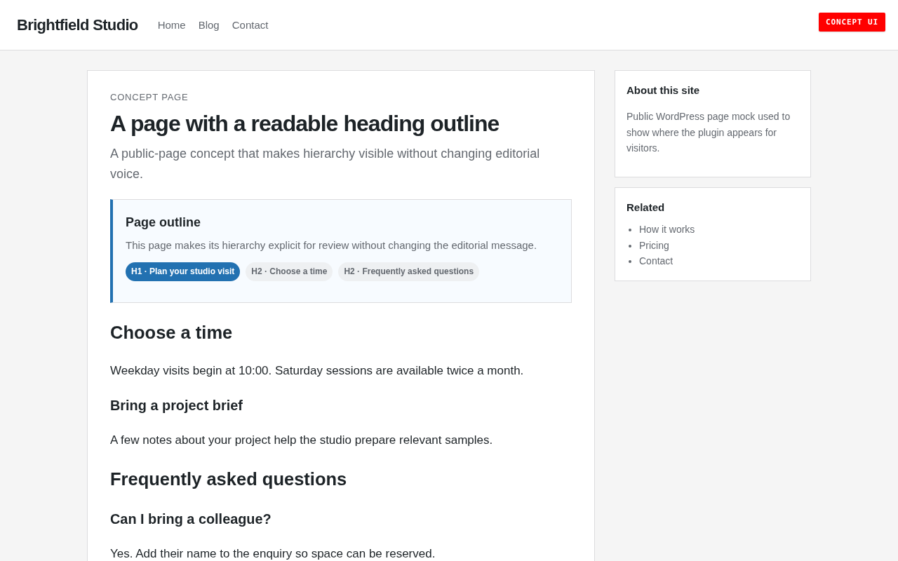 Heading Map public outline — concept UI