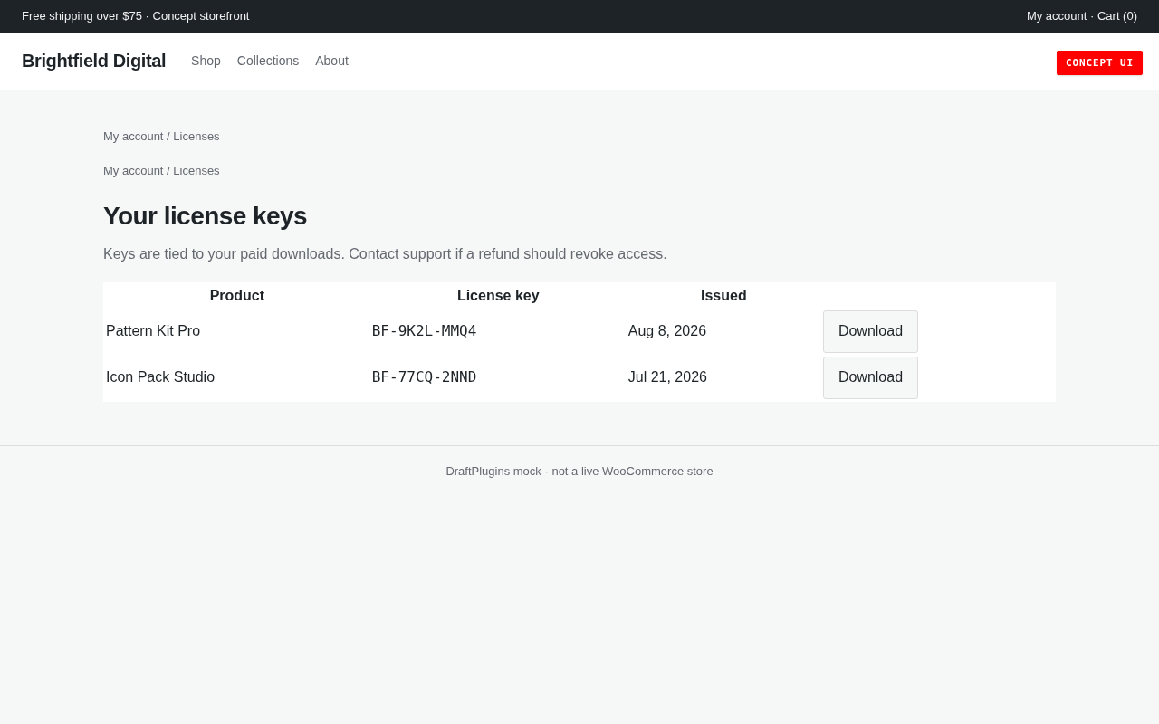 Your licenses — concept UI