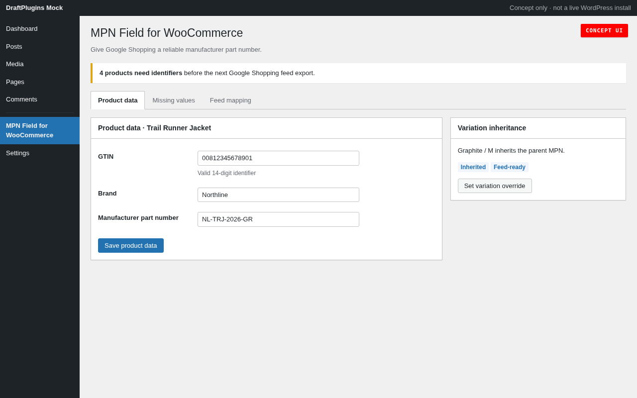 MPN Field for WooCommerce — concept preview of the proposed WordPress plugin