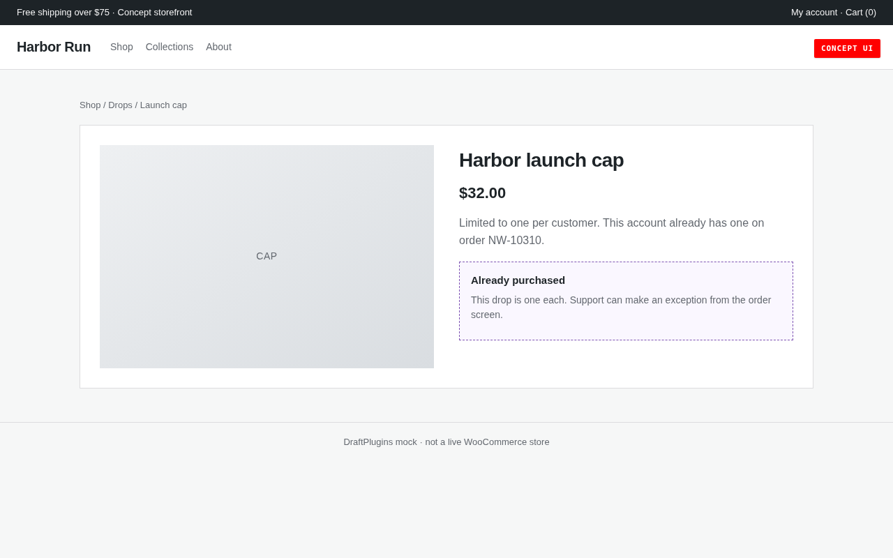 One Per Customer — aperçu conceptuel du plugin WordPress proposé