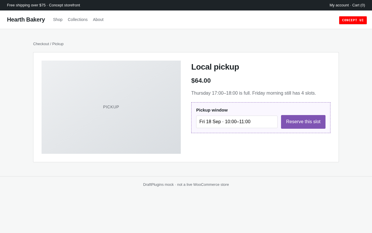 Pickup Slot Desk — concept preview of the proposed WordPress plugin