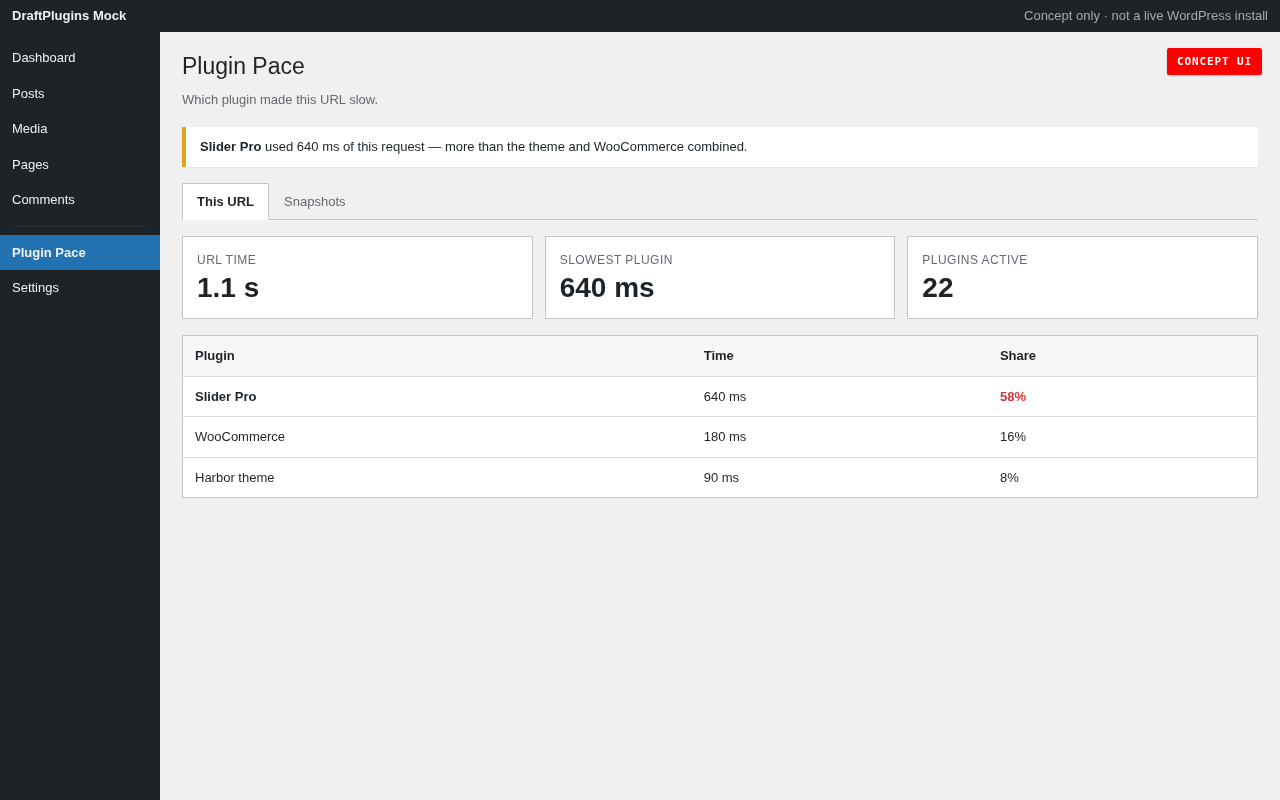 Plugin Pace — anteprima concept del plugin WordPress proposto