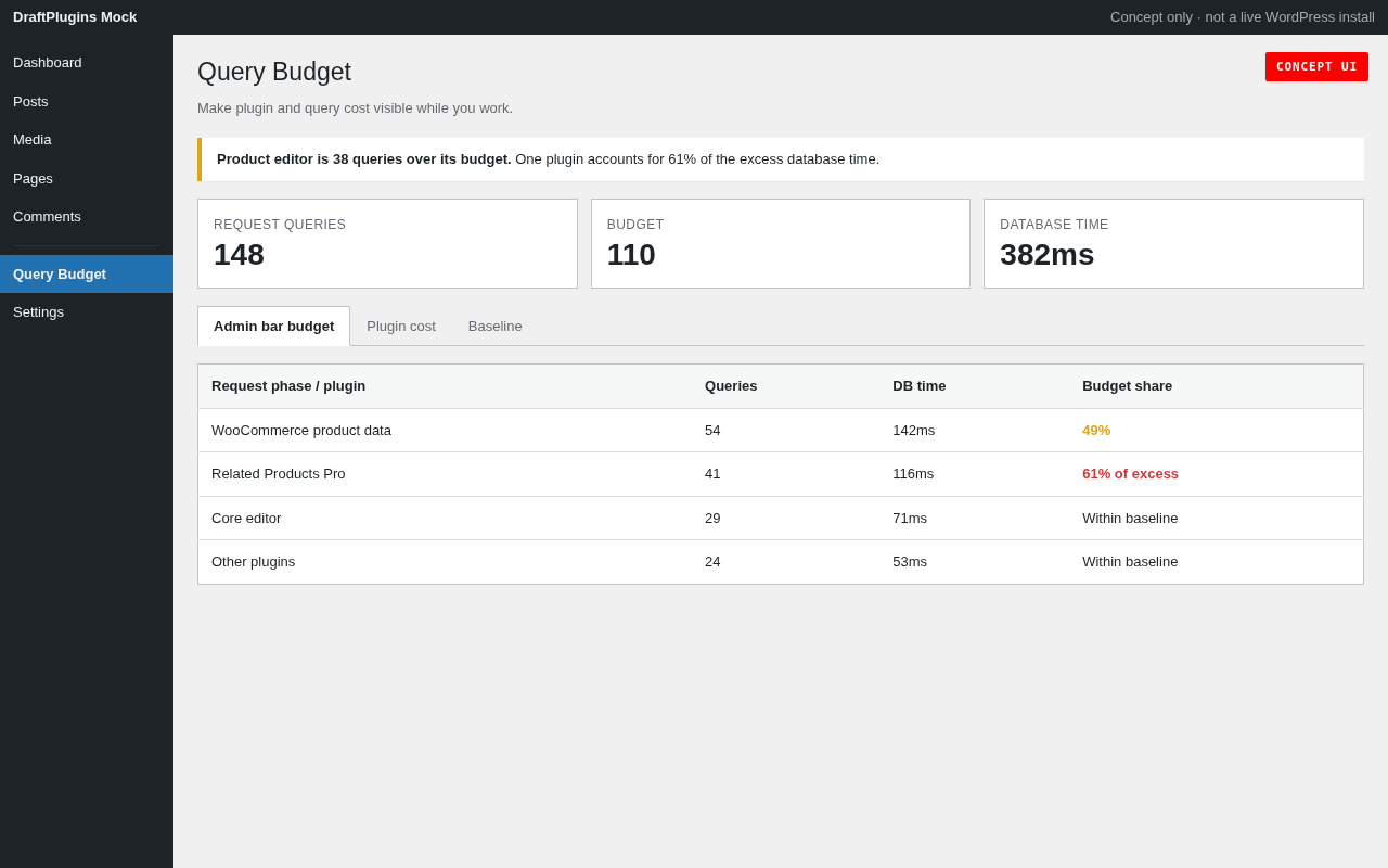 Query Budget — concept preview of the proposed WordPress plugin