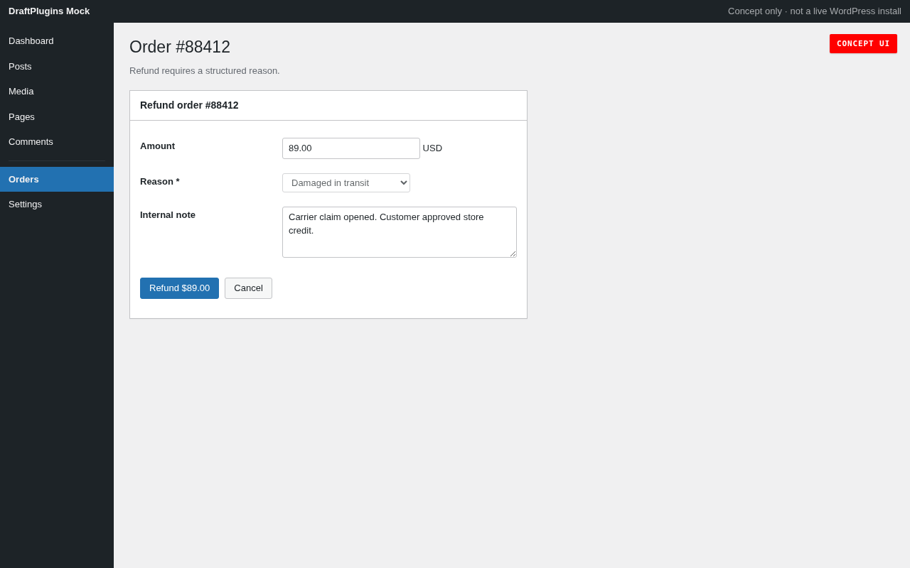 Order #88412 — concept UI