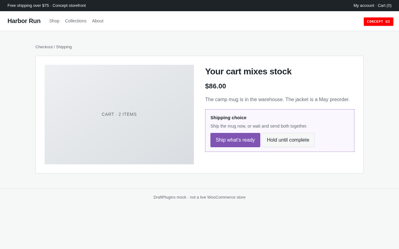 Checkout choice for mixed-availability carts