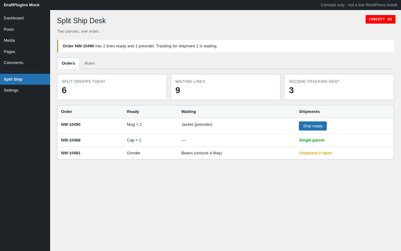 Split Ship Desk — anteprima concept del plugin WordPress proposto