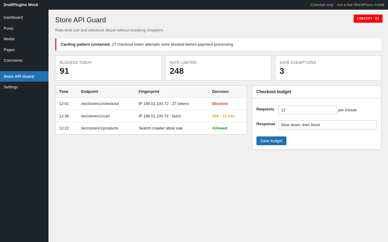 Store API Guard — concept preview of the proposed WordPress plugin