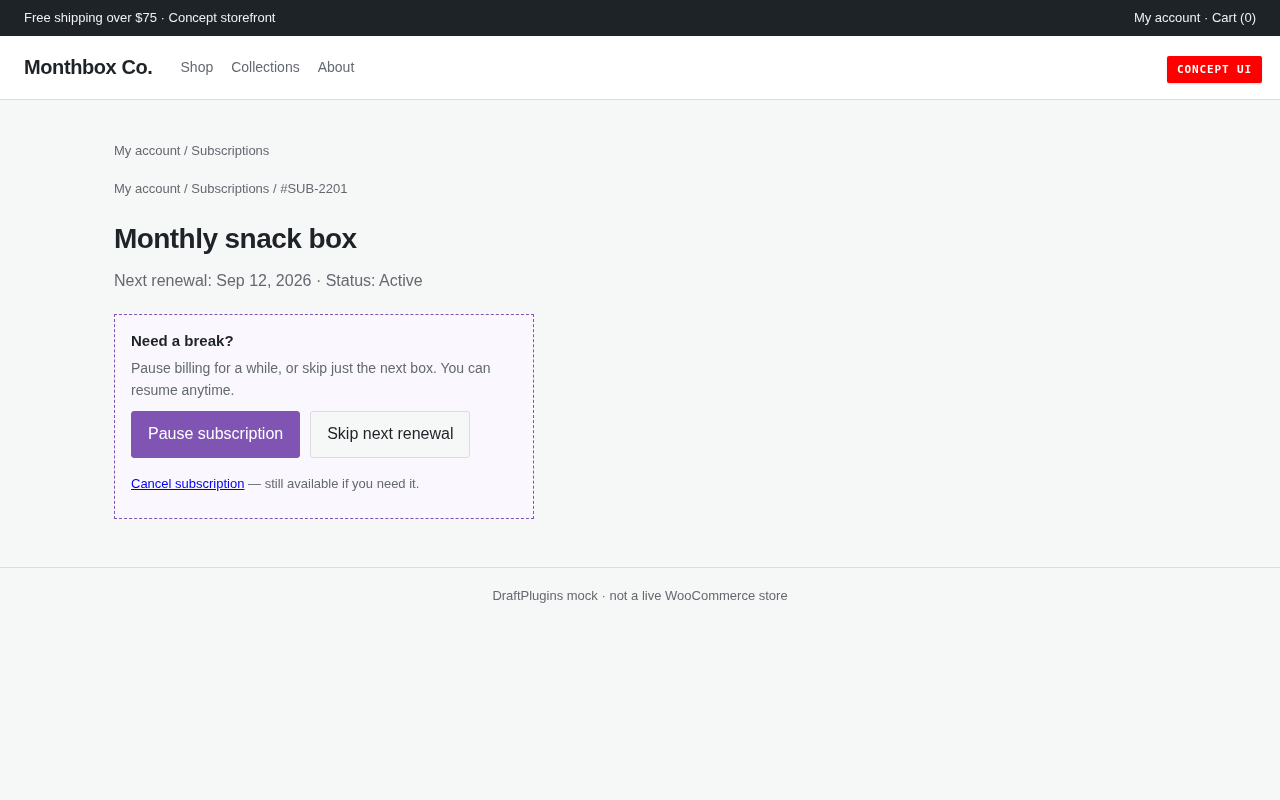 Manage subscription — concept UI