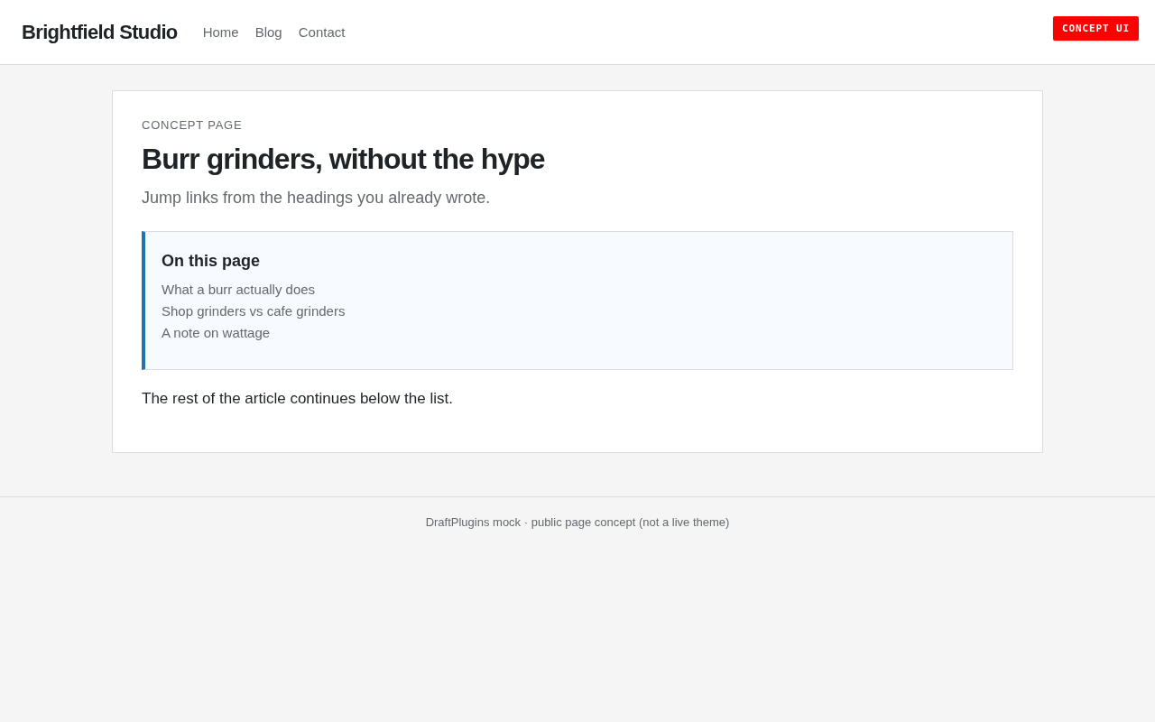 TOC Block Lite — anteprima concept del plugin WordPress proposto