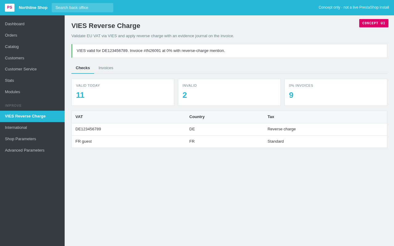 VIES Reverse Charge — concept preview of the proposed PrestaShop addon