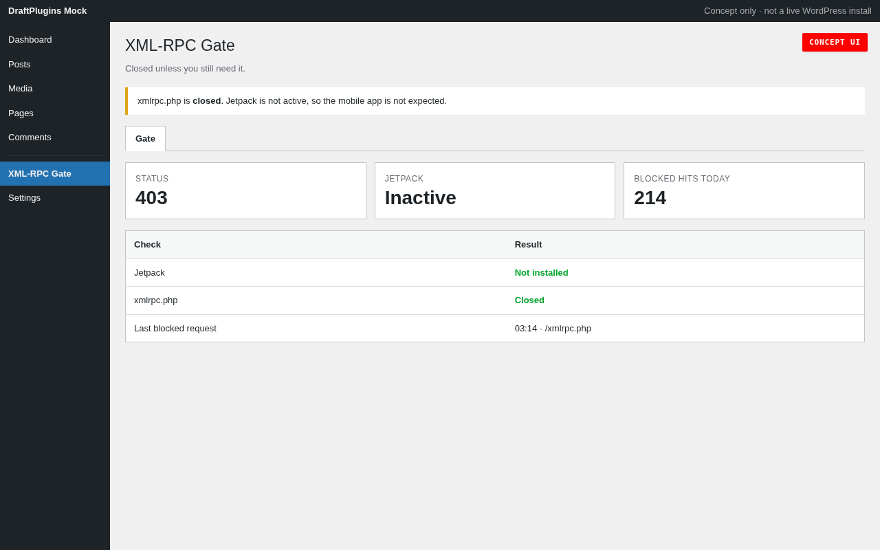 XML-RPC Gate — podgląd koncepcji proponowanego wtyczka WordPress